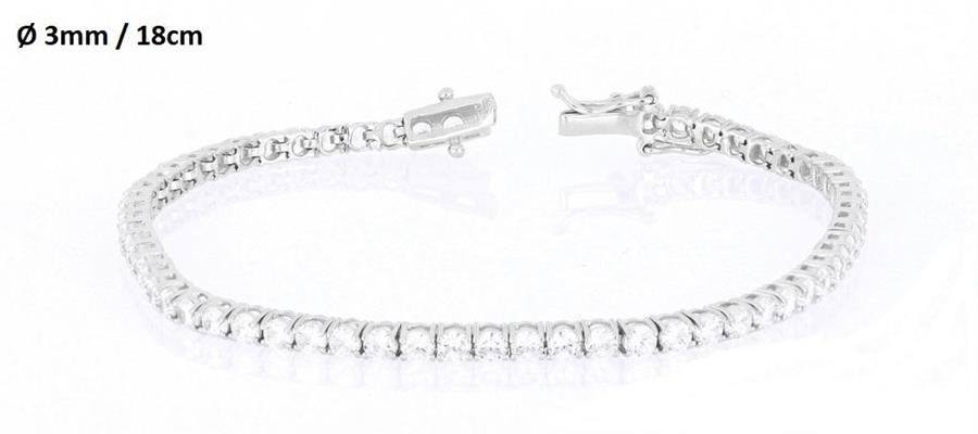 BRACCIALE TENNIS RODIATO CON PIETRE BIANCHE 3MM 18CM