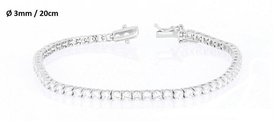 BRACCIALE TENNIS RODIATO CON PIETRE BIANCHE 3MM 20CM
