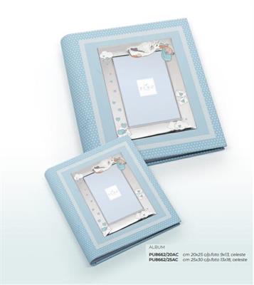 ALBUM CICOGNA 20X25 CELESTE C/CORNICE 9X13