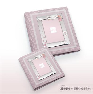 ALBUM CICOGNA 20X25 ROSA C/CORNICE 9X13