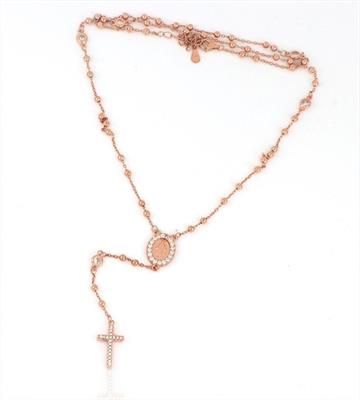 COLLANA ROSARIO ROSATA CON PIETRE BIANCHE