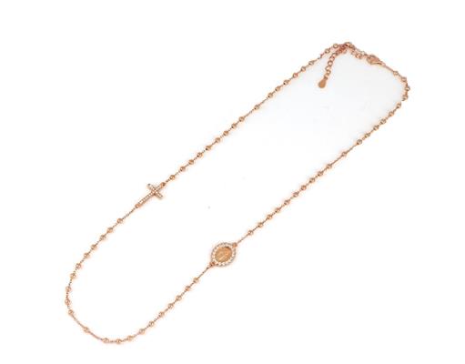 COLLANA ROSARIO ROSATA CON PIETRE BIANCHE