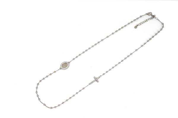 COLLANA ROSARIO GIROCOLLO CON PIETRE BIANCHE ARG 925