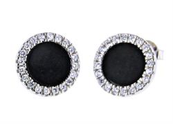 ORECCHINI TONDI CON ONICE NERO E ZIRCONI IN ARGENTO 925