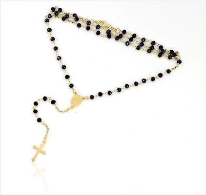 COLLANA ROSARIO PIETRE BLU 3MM CM50 DORATA ARG 925