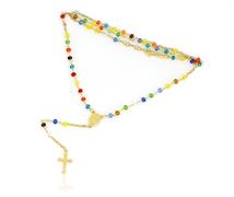 COLLANA ROSARIO MULTICOLOR 3MM CM50 DORATA ARG.925