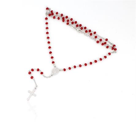 COLLANA ROSARIO PIETRE ROSSE 3MM CM50 RODIATA ARG.925