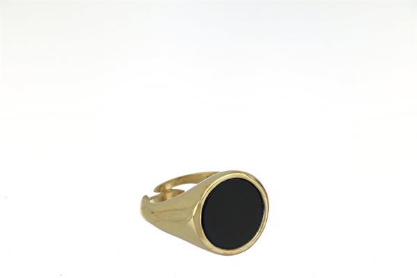 ANELLO DORATO TONDO CON ONICE NERO ARG.925%