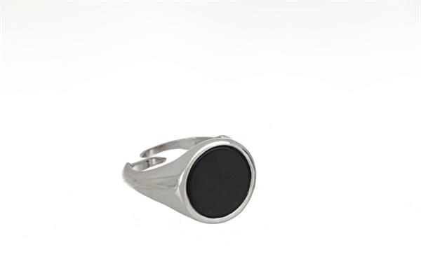 ANELLO RODIATO TONDO CON ONICE NERO ARG.925%