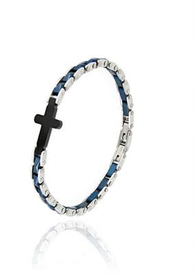 BRACCIALE CERAMICA E ACCIAIO CON CROCE NERA