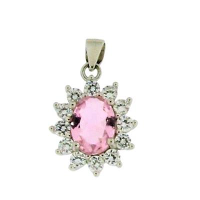 CIONDOLO OVALE ROSA ARGENTO 925%