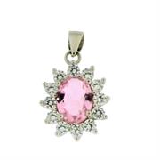 CIONDOLO OVALE ROSA ARGENTO 925%