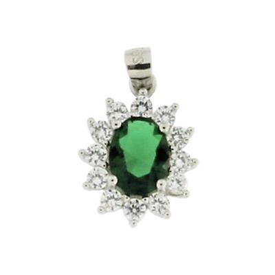 CIONDOLO OVALE VERDE ARGENTO 925%