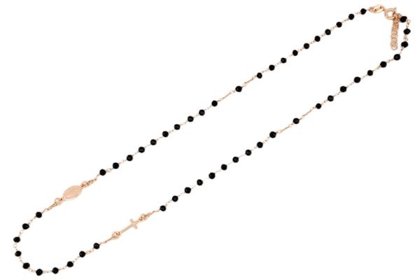 COLLANA ROSARIO GIROCOLLO RAMATA CON PIETRE NERE cm53