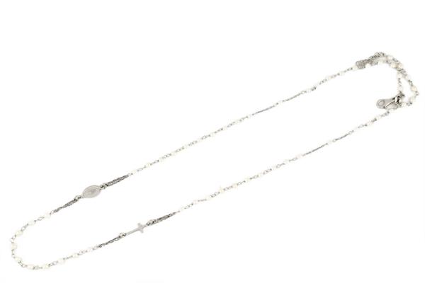 COLLANA ROSARIO GIROCOLLO RODIATA CON PERLINE cm53
