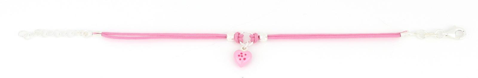 BRACCIALE COTONE ARG ROSA CON CUORE SMALTATO