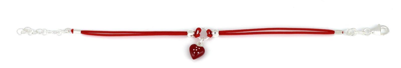 BRACCIALE BIMBO ARG COTONE ROSSO CON CUORE SMALTATO