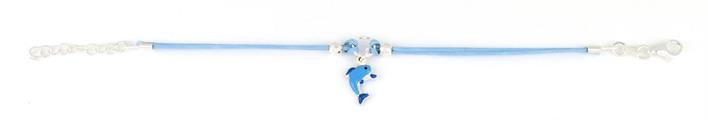 BRACCIALE BIMBO ARG COTONE CELESTE CON DELFINO SMALTATO