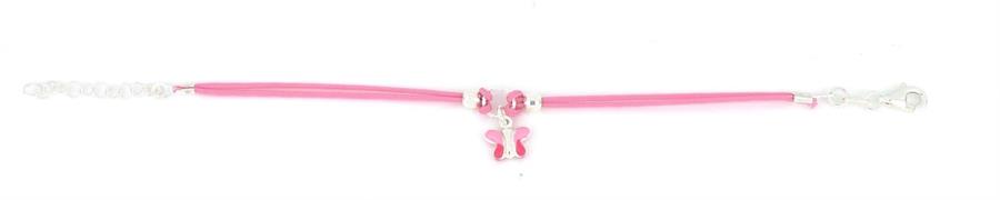 BRACCIALE COTONE ARG ROSA CON FARFALLA SMALTATA