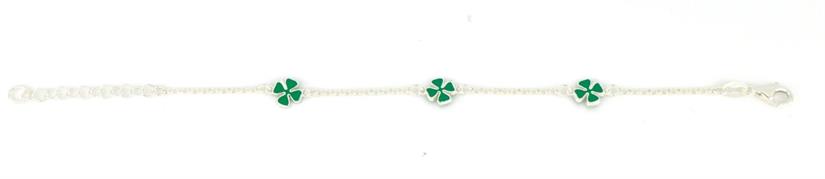 BRACCIALE BIMBA ARGENTO BIANCO CON QUADRIFOGLI VERDI