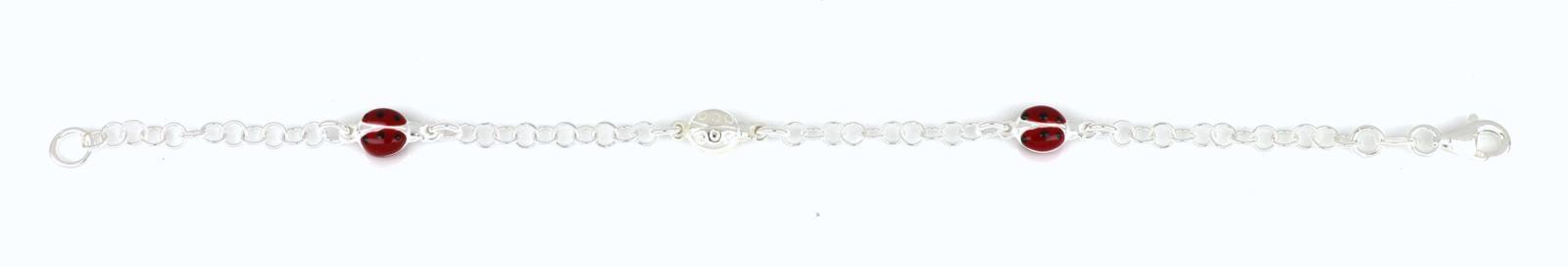 BRACCIALE BIMBA ARGENTO BIANCO COCCINELLA LISCIA E SMALTATE
