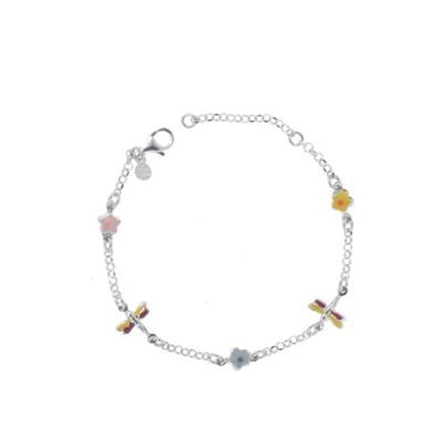 BRACCIALE BIMBO ARG BIANCO CON FARFALLA E FIORE SMALTATI