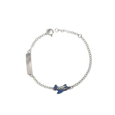 BRACCIALE BIMBO ARG RODIATO CON TARGA E AEREO SMALTAT0