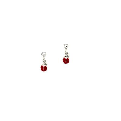ORECCHINI BIMBA 2COPPIE ARG BIANCO CON COCCINELLE PENDENTI