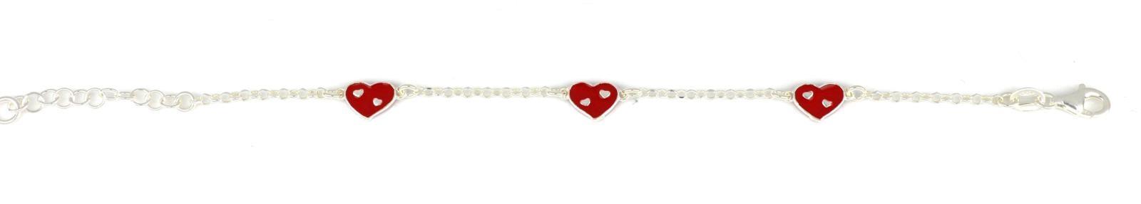 BRACCIALE BIMBO ARGENTO BIANCO CON CUORI ROSSI