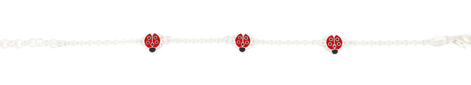 BRACCIALE BIMBA ARGENTO BIANCO CON COCCINELLA ROSSA