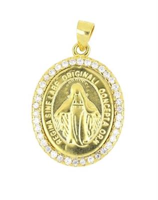 MEDAGLIA MIRACOLOSA 12X15 ZIRCONATA ARGENTO DORATO 925%