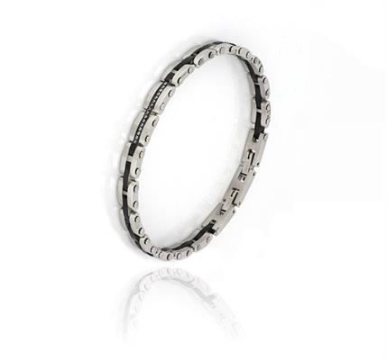 BRACCIALE ACCIAIO E CERAMICA NERO CON ZIRCONI