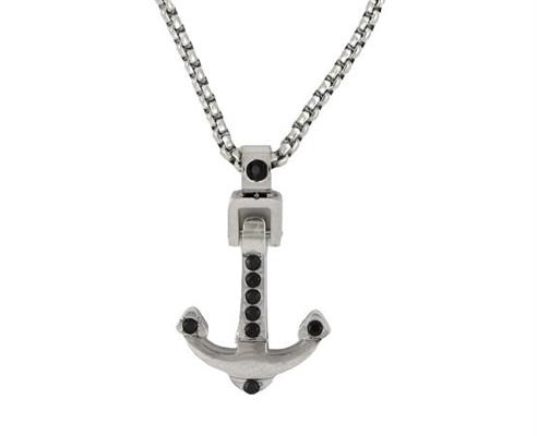 COLLANA ACCIAIO ANCORA CON ZIRCONI NERI