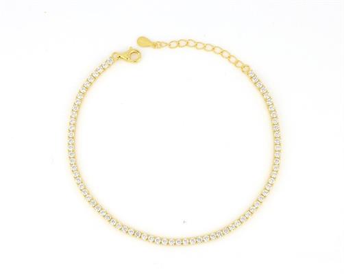 BRACCIALE TENNIS 2mm 17cm+3 DORATO PIETRE BIANCHE