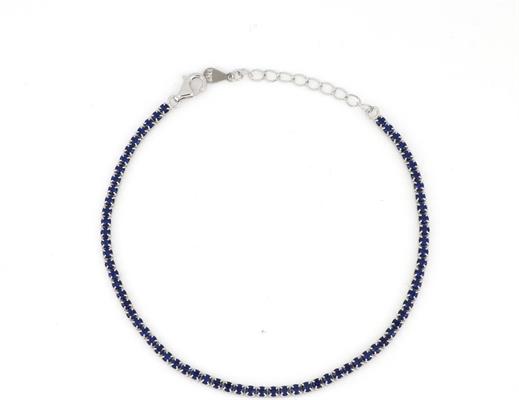 BRACCIALE TENNIS 2mm 17cm+3 RODIO PIETRE BLU