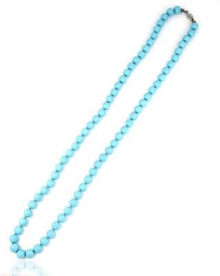 COLLANA PERLE KULTRA MM.8 CM.60 TURCHESE CON CHIUSURA IN AR