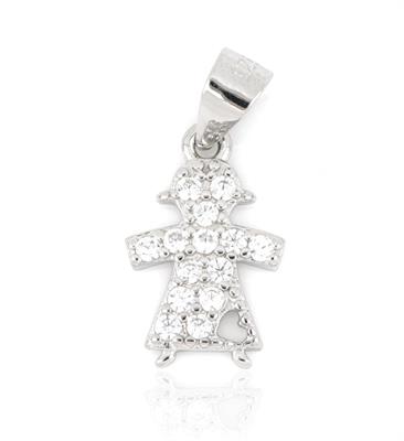 CIONDOLO BIMBA H1,2 RODIATO ZIRCONATO ARGENTO 925