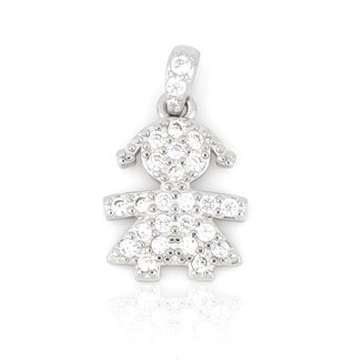 CIONDOLO BIMBA H1.5 RODIATO ZIRCONATO ARGENTO 925%