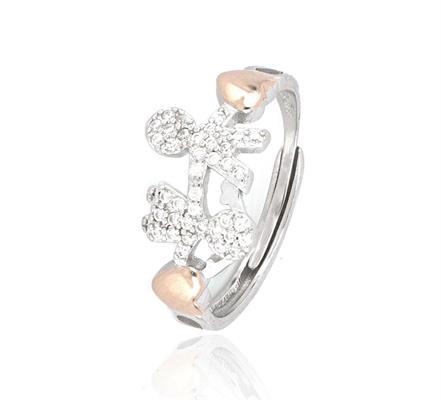 ANELLO BIMBO BIMBA ZIRCONATI OPEN CON CUORI ROSA ARGENTO 925
