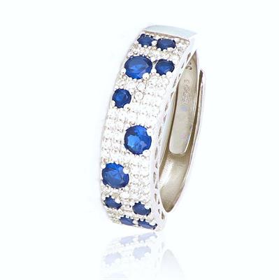 ANELLO FASCIA ZIRCONATA BICOLOR BLU ARGENTO 925