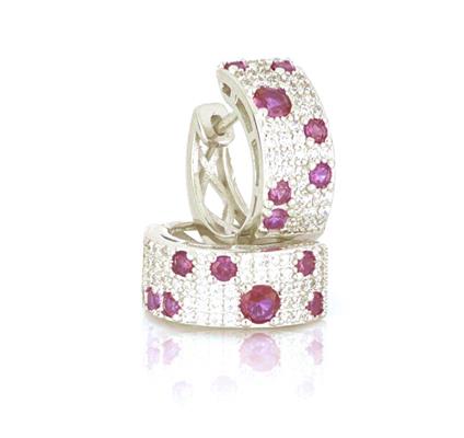 ORECCHINI CERCHIO D15mm FASCIA ZIRCONATA ROSSA ARGENTO 925