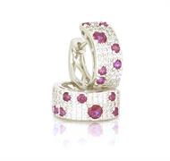 ORECCHINI CERCHIO D15mm FASCIA ZIRCONATA ROSSA ARGENTO 925
