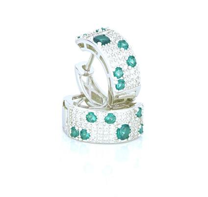ORECCHINI CERCHIO D15mm FASCIA ZIRCONATA VERDE ARGENTO 925