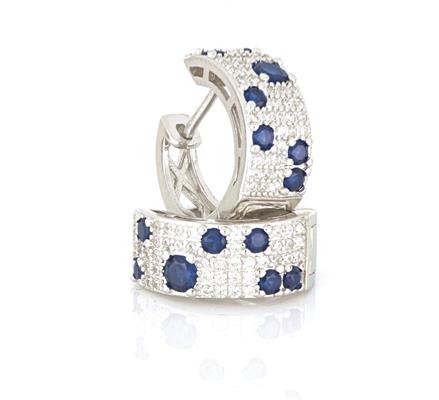 ORECCHINI CERCHIO D15mm FASCIA ZIRCONATA BLU ARGENTO 925