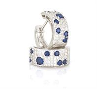 ORECCHINI CERCHIO D15mm FASCIA ZIRCONATA BLU ARGENTO 925