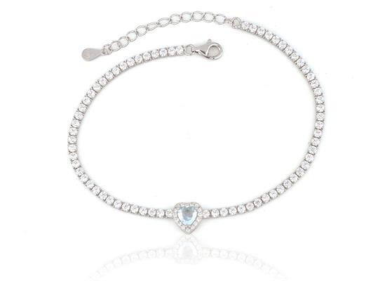 BRACCIALE TENNIS CUORE ACQUAMARINA cm18+3 ARGENTO 925