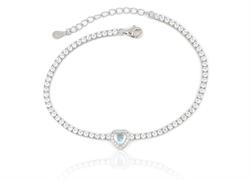 BRACCIALE TENNIS CUORE ACQUAMARINA cm18+3 ARGENTO 925