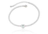 BRACCIALE TENNIS CUORE ACQUAMARINA cm18+3 ARGENTO 925