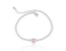 BRACCIALE TENNIS CUORE ROSA cm18+3 ARGENTO 925