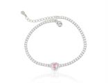 BRACCIALE TENNIS CUORE ROSA cm18+3 ARGENTO 925
